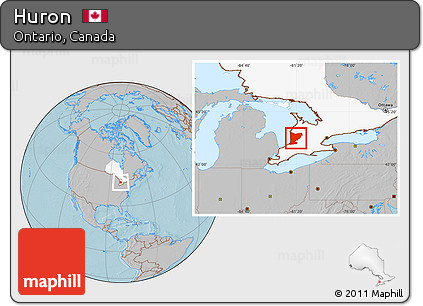 Gray Location Map of Huron, highlighted parent region, hill shading