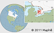 Savanna Style Location Map of Huron, highlighted country, hill shading
