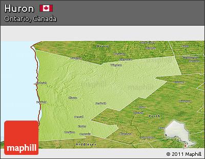 Physical Panoramic Map of Huron, satellite outside
