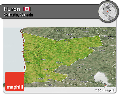 Satellite Panoramic Map of Huron, semi-desaturated