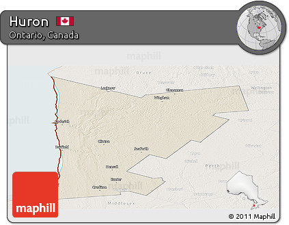 Shaded Relief Panoramic Map of Huron, lighten