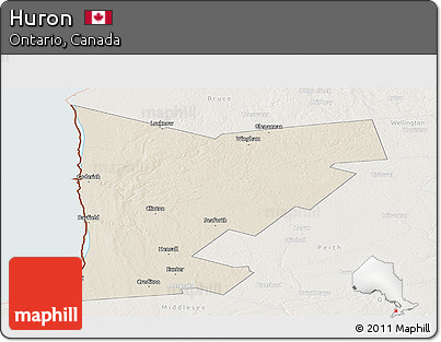 Shaded Relief Panoramic Map of Huron, lighten