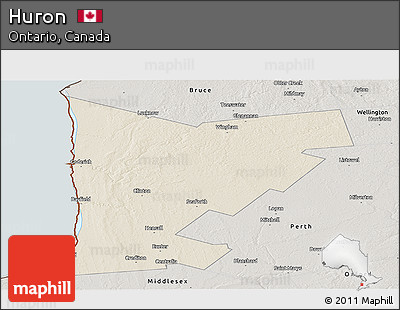 Shaded Relief Panoramic Map of Huron, semi-desaturated