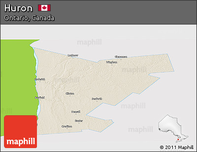 Shaded Relief Panoramic Map of Huron, single color outside