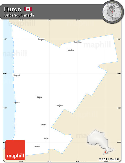 Classic Style Simple Map of Huron, single color outside