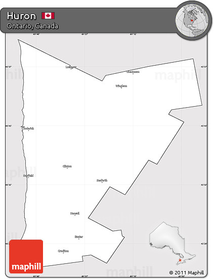 Silver Style Simple Map of Huron, cropped outside