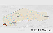 Shaded Relief Panoramic Map of Kenora, lighten, desaturated