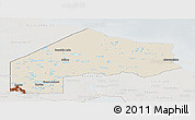 Shaded Relief Panoramic Map of Kenora, lighten, semi-desaturated