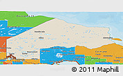Shaded Relief Panoramic Map of Kenora, political outside