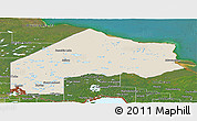 Shaded Relief Panoramic Map of Kenora, satellite outside