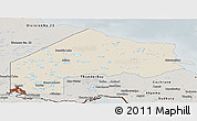 Shaded Relief Panoramic Map of Kenora, semi-desaturated