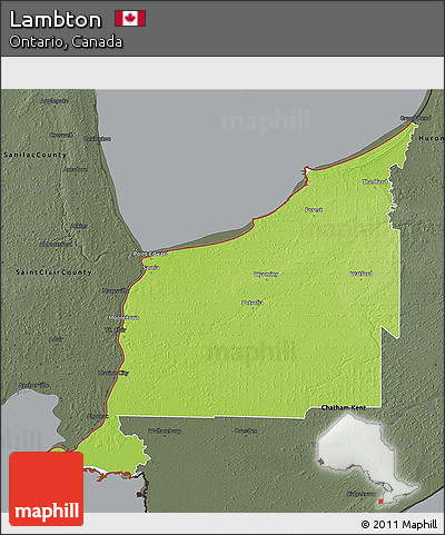 Physical 3D Map of Lambton, darken, semi-desaturated