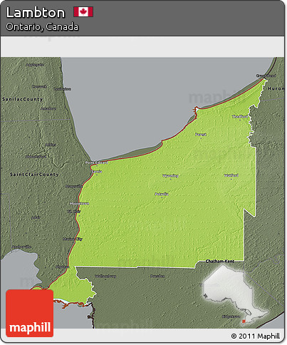 Physical 3D Map of Lambton, darken, semi-desaturated