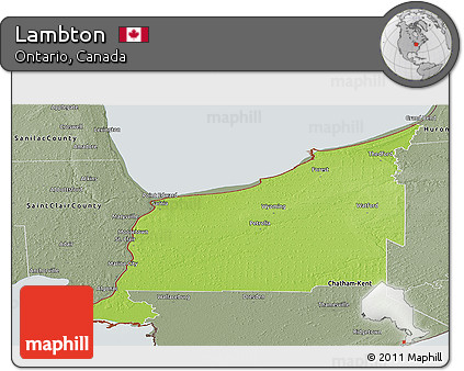 Physical Panoramic Map of Lambton, semi-desaturated