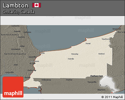 Shaded Relief Panoramic Map of Lambton, darken