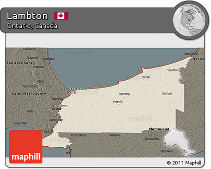 Shaded Relief Panoramic Map of Lambton, darken