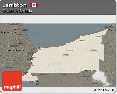 Shaded Relief Panoramic Map of Lambton, darken