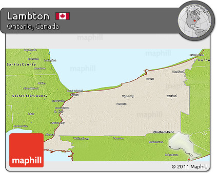 Shaded Relief Panoramic Map of Lambton, physical outside
