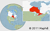 Savanna Style Location Map of Ontario, highlighted country, hill shading