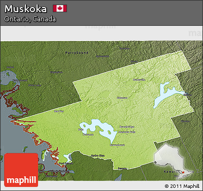Physical 3D Map of Muskoka, darken