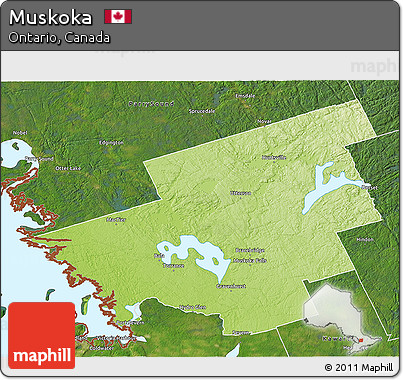 Physical 3D Map of Muskoka, satellite outside