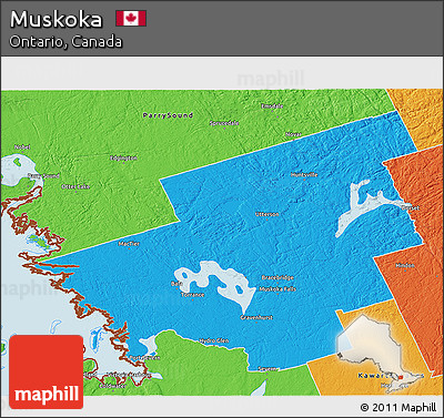 Political 3D Map of Muskoka