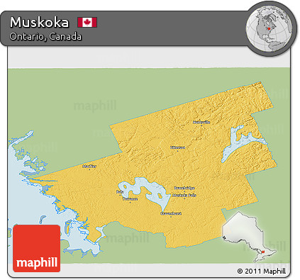 Savanna Style 3D Map of Muskoka, single color outside