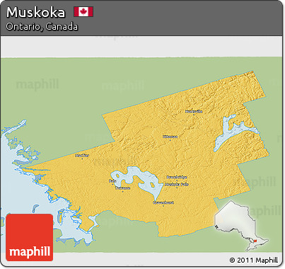 Savanna Style 3D Map of Muskoka, single color outside