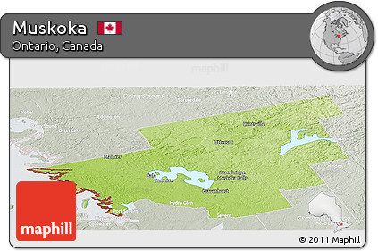 Physical Panoramic Map of Muskoka, lighten, semi-desaturated