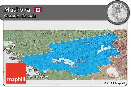 Political Panoramic Map of Muskoka, semi-desaturated