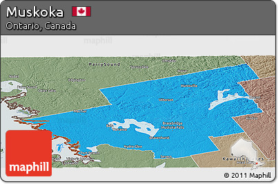 Political Panoramic Map of Muskoka, semi-desaturated