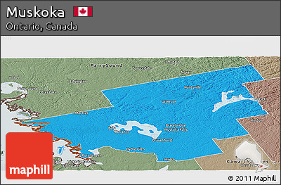 Political Panoramic Map of Muskoka, semi-desaturated