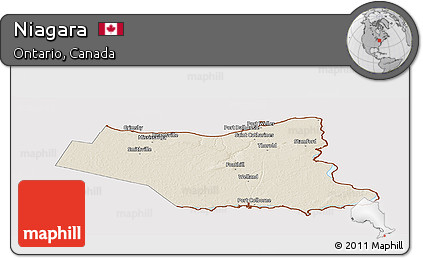 Shaded Relief Panoramic Map of Niagara, cropped outside