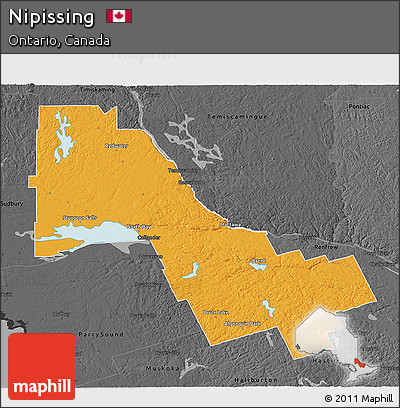 Political 3D Map of Nipissing, darken, desaturated