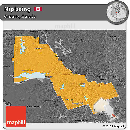 Political 3D Map of Nipissing, darken, desaturated