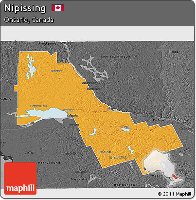 Political 3D Map of Nipissing, darken, desaturated