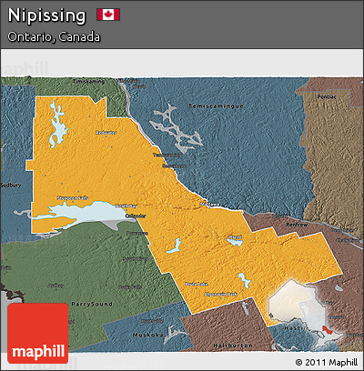 Political 3D Map of Nipissing, darken, semi-desaturated