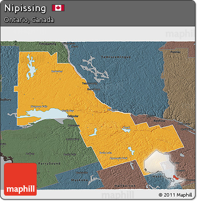 Political 3D Map of Nipissing, darken, semi-desaturated