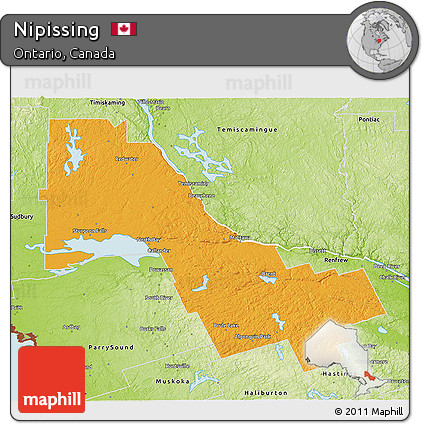 Political 3D Map of Nipissing, physical outside
