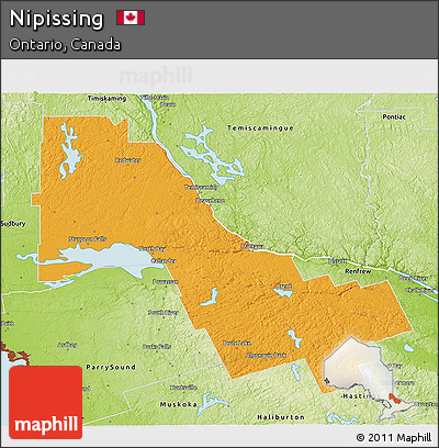 Political 3D Map of Nipissing, physical outside