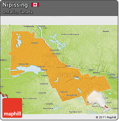 Political 3D Map of Nipissing, physical outside