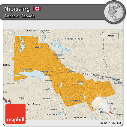 Political 3D Map of Nipissing, shaded relief outside