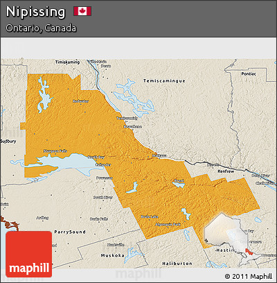 Political 3D Map of Nipissing, shaded relief outside