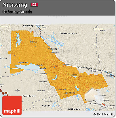 Political 3D Map of Nipissing, shaded relief outside