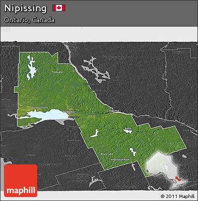 Satellite 3D Map of Nipissing, darken, desaturated