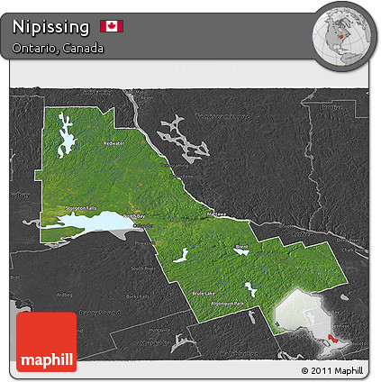 Satellite 3D Map of Nipissing, darken, desaturated