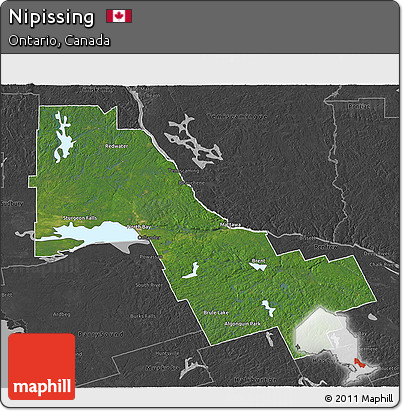 Satellite 3D Map of Nipissing, darken, desaturated