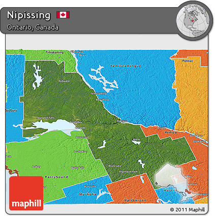 Satellite 3D Map of Nipissing, political outside