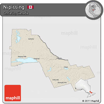Shaded Relief 3D Map of Nipissing, cropped outside