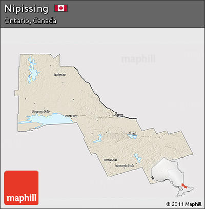 Shaded Relief 3D Map of Nipissing, cropped outside